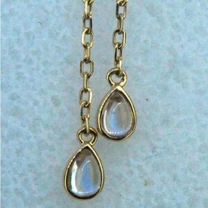 Modern mood double pear dangle charm 14kt yellow gold and moonstone cabochons